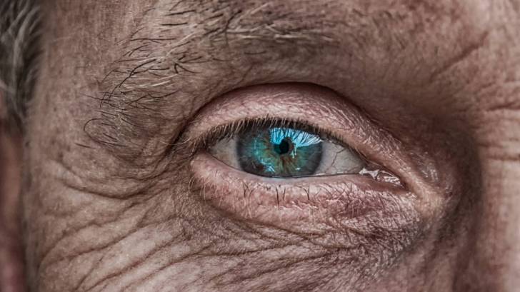 older mans eye. wrinkle skin