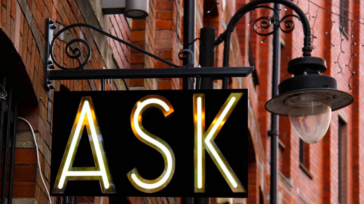ask sign on a pharmacy light