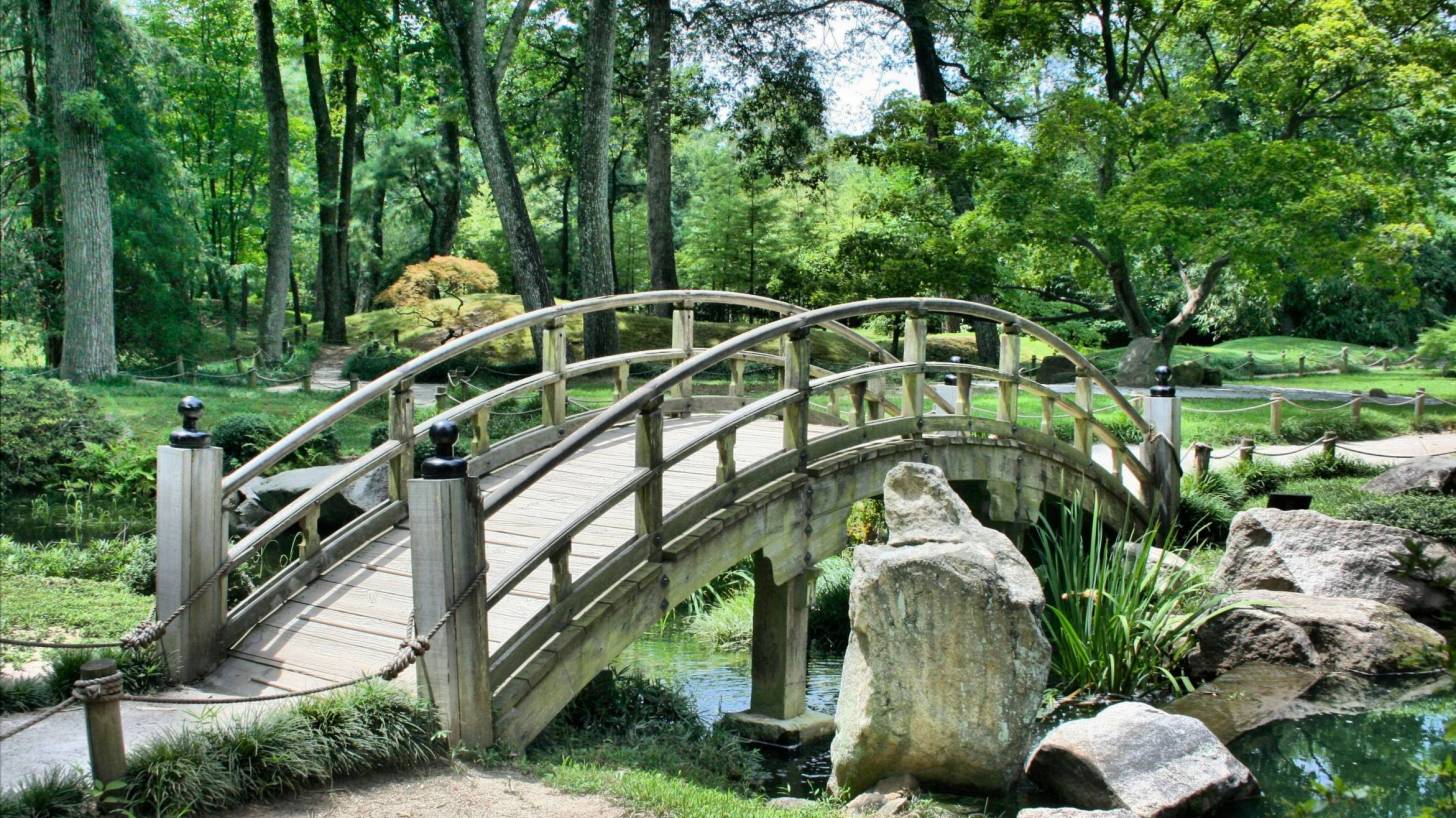 bridge connecting a Zen garden