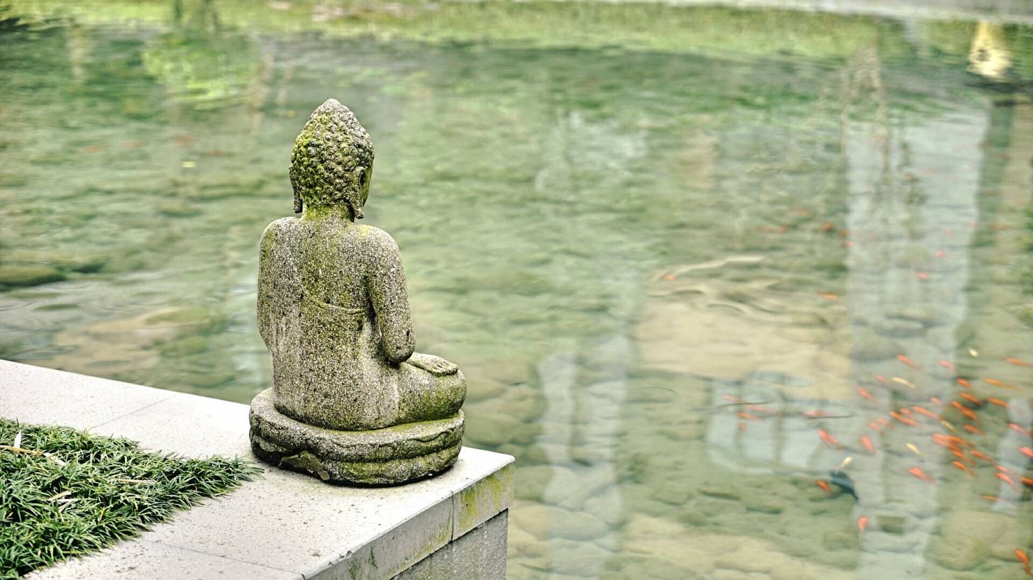 chinese budda statue on the water