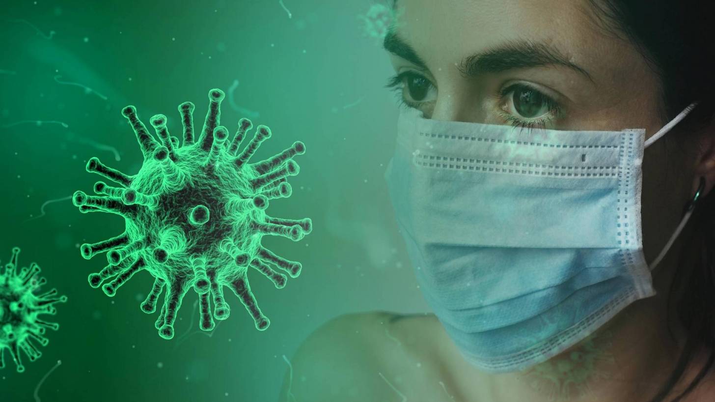 sars-cov-2 virus with women and a mask