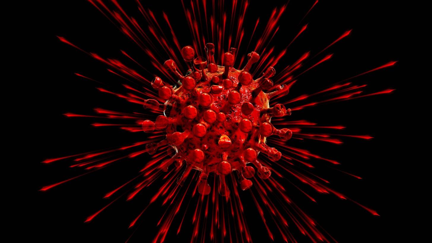 depiction of the sarscov2 virus in red