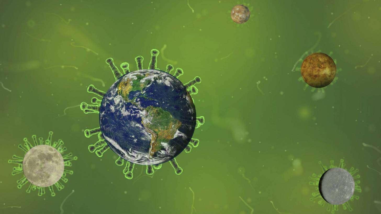dipiction of coronavirus surrounding the earth