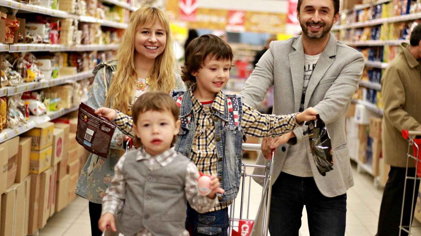 family shopping in a grocery store