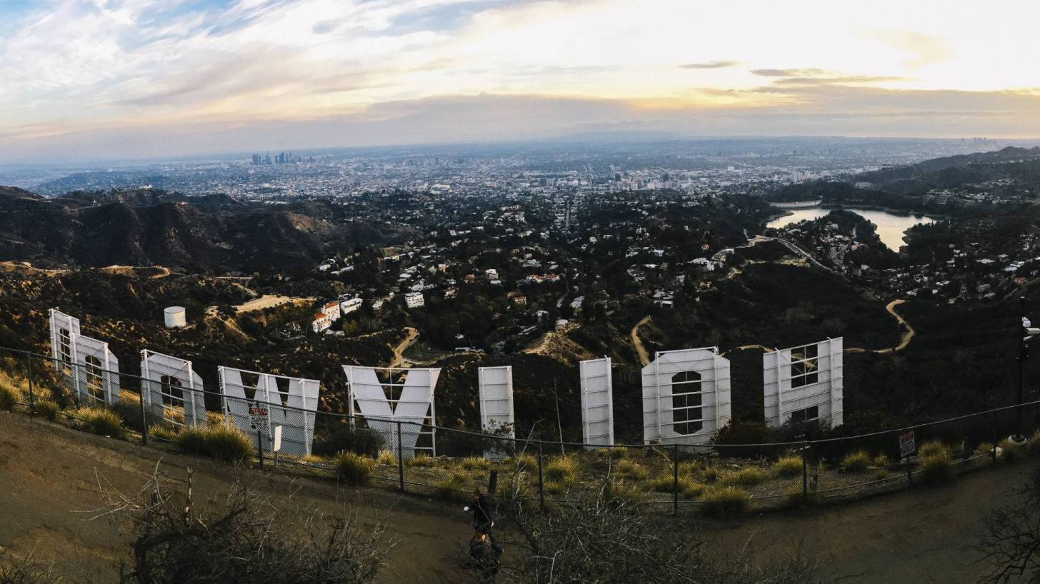 hollywood sign in california, from behind