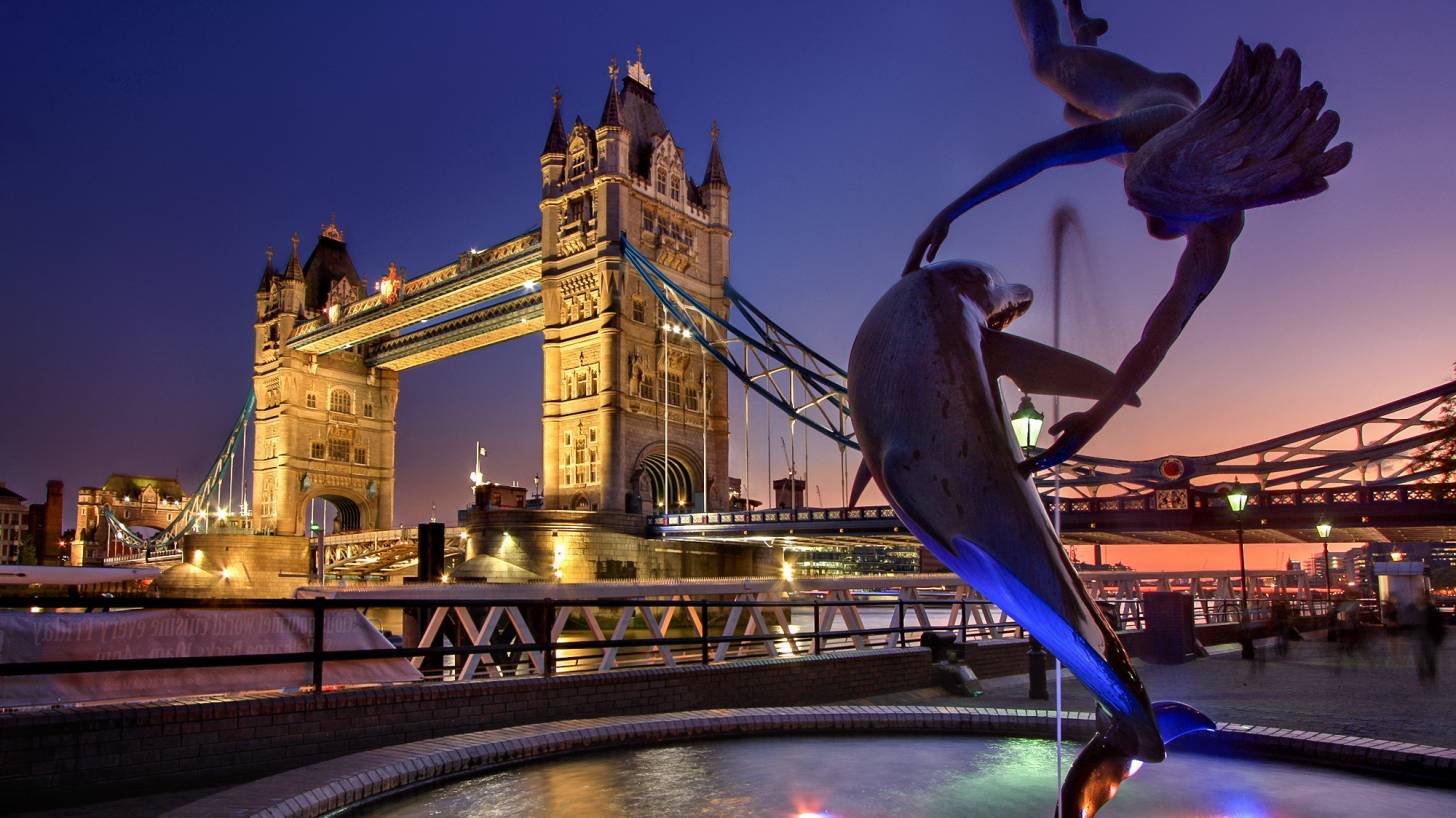 London bridge and dolphon jumping thru a hoop