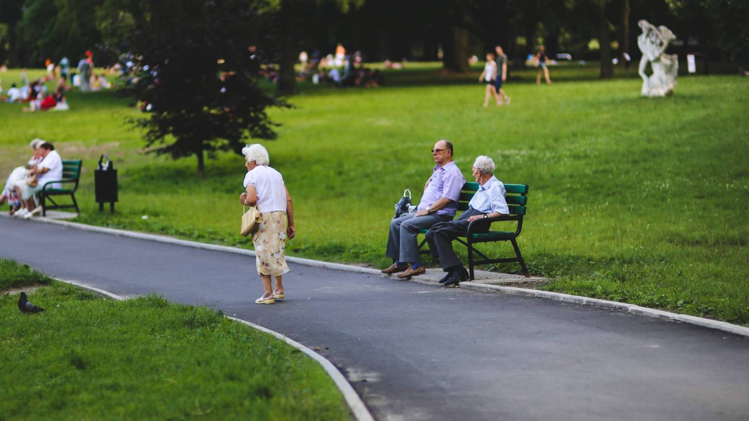 retirement home, old people in park