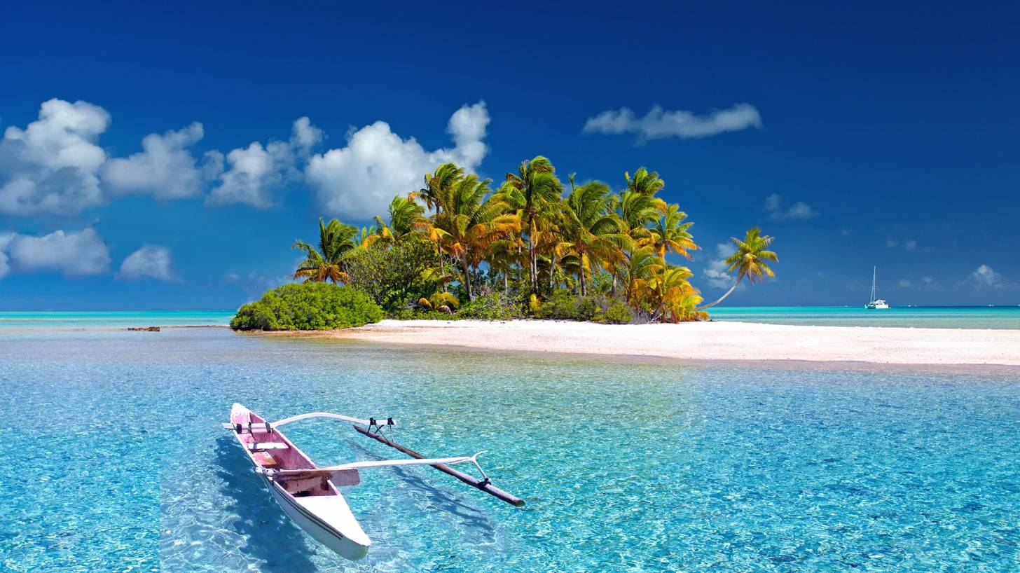 island, clear water, boat