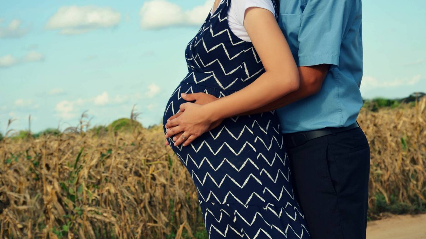 pregnant couple in a field