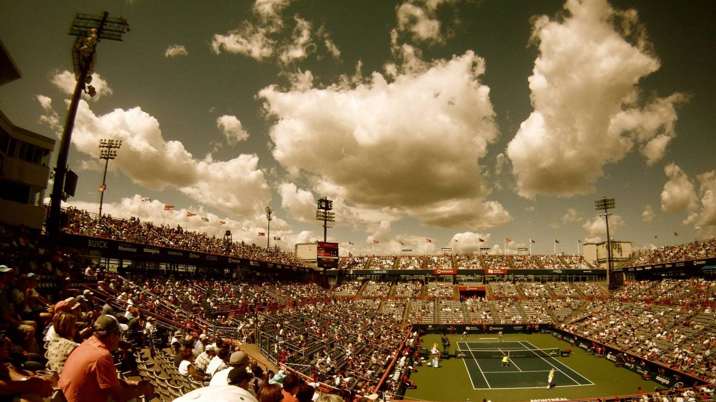 view from far seats of a professional tennis court