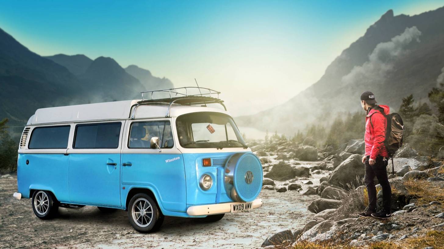 hippie van in the mountains