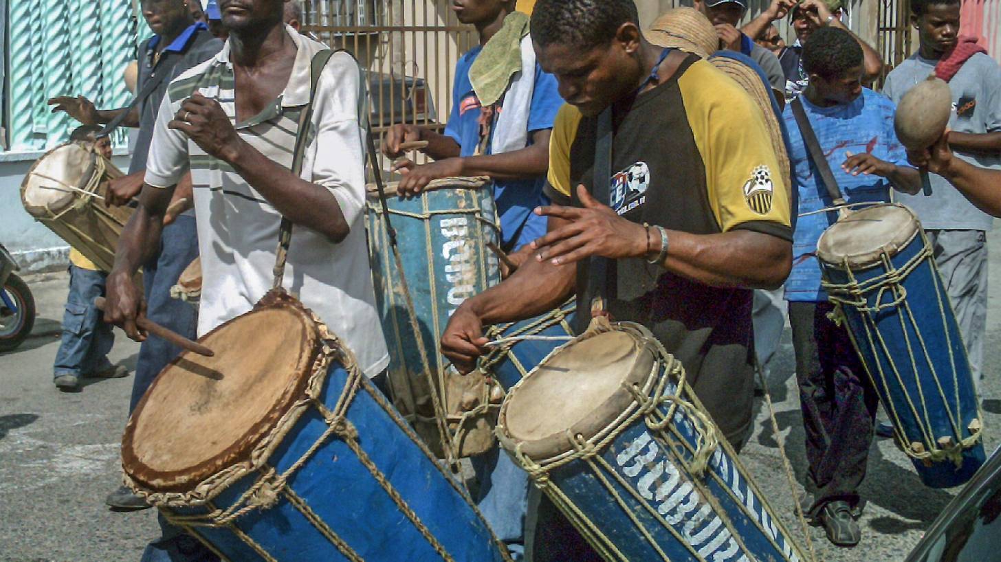 venezuela village men playing drums
