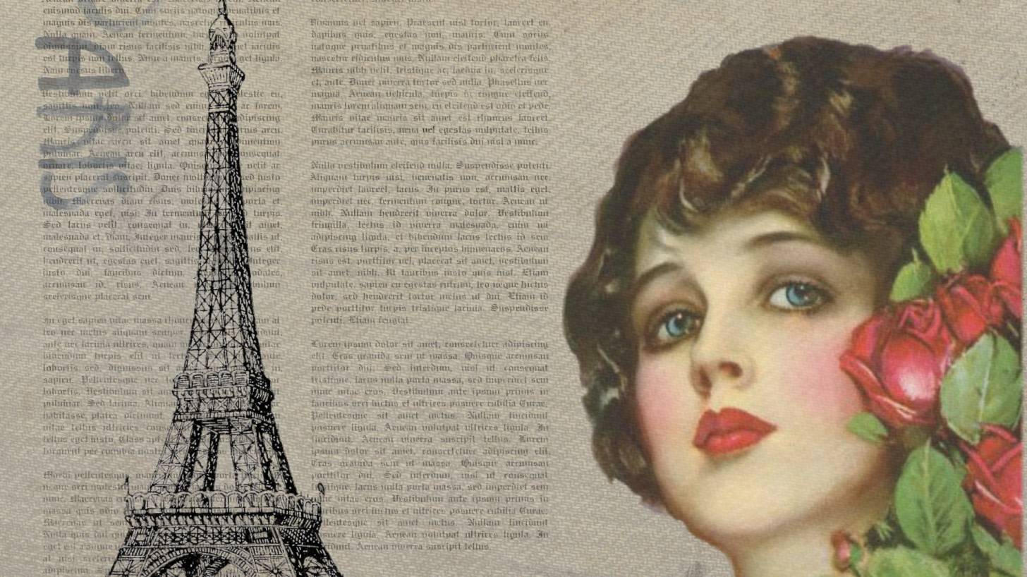 Vintage Paris paper with woman's face