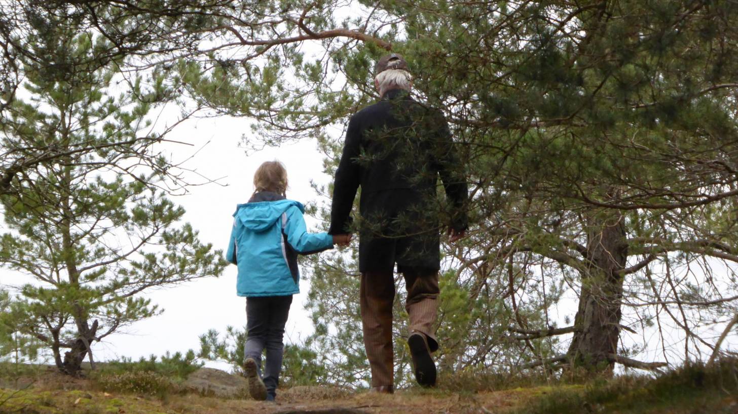 walking in the woods with Grandpa