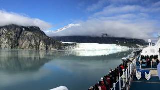 Alaskan cruise ship passing by a glacier