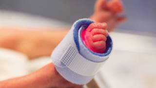 preemies foot being monitored in the hospital