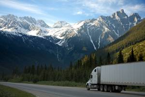 truck going through the mountains